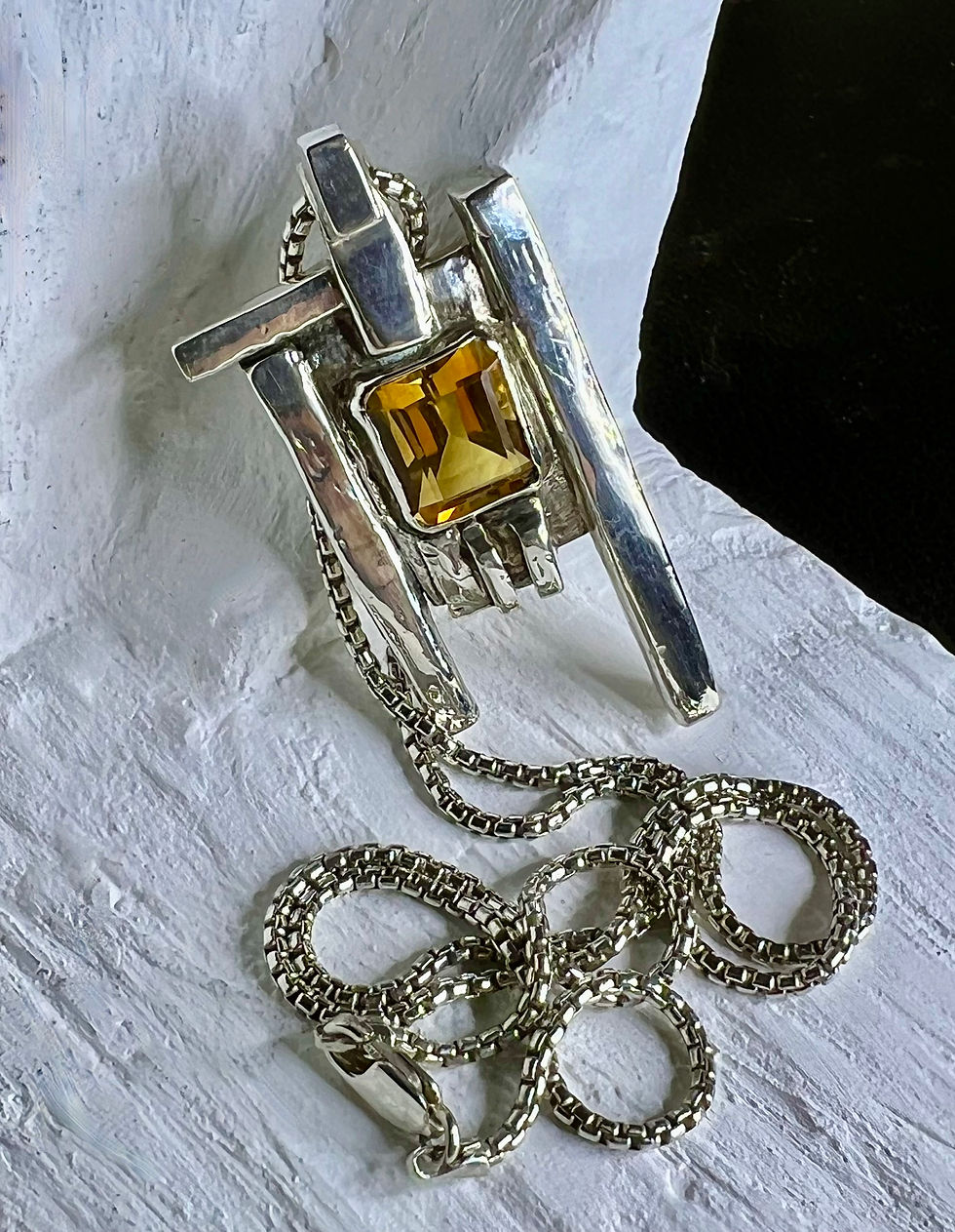 Thumbnail: Brutalist Sterling Pendant with Citrine Gemstone