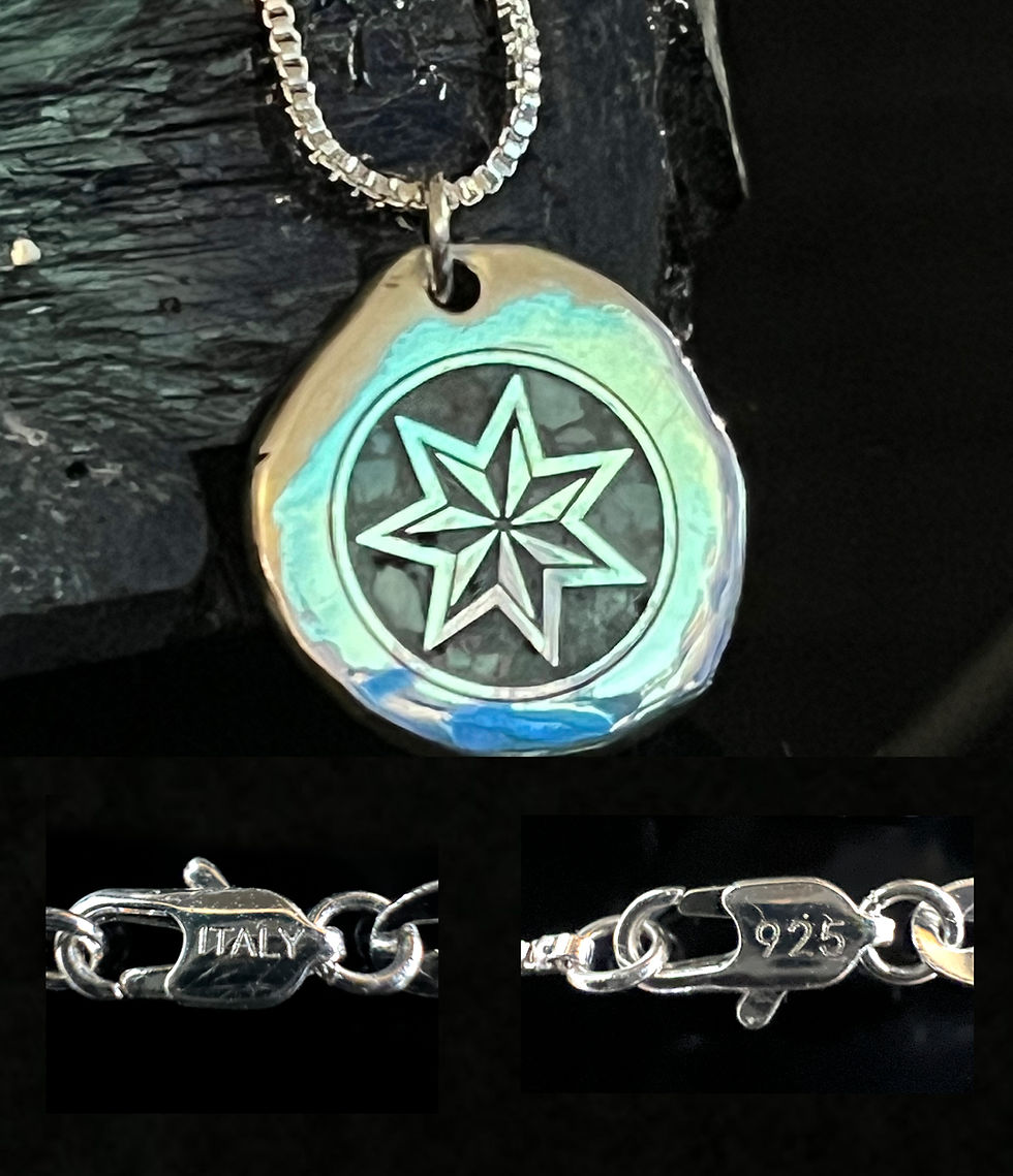 Thumbnail: Cherokee Star Sterling Pendant With Wilma Mankiller Shell Inlay with chain