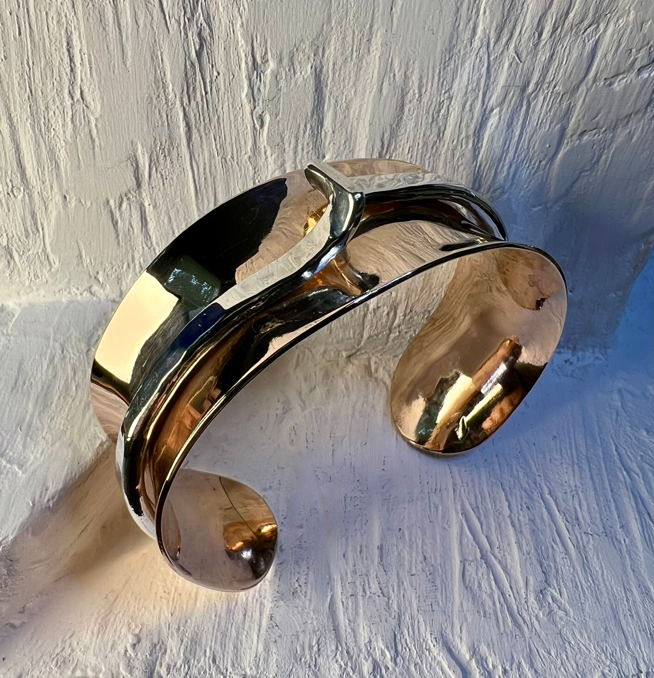 Bronze Cuff with Sterling Twist Center Band