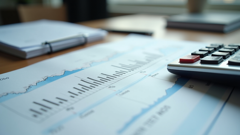 Close-up view of financial documents and calculator on a desk
