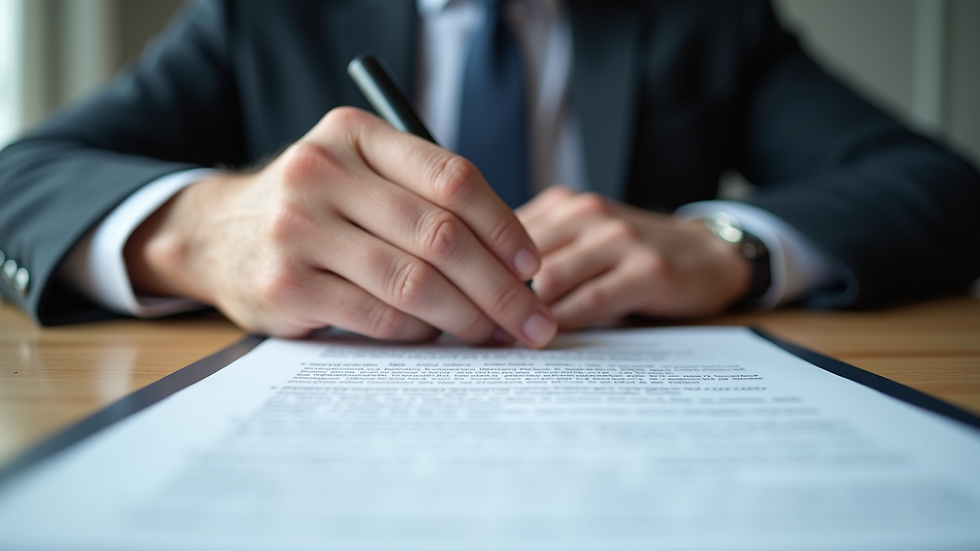 Close-up view of hands shaking over a contract document