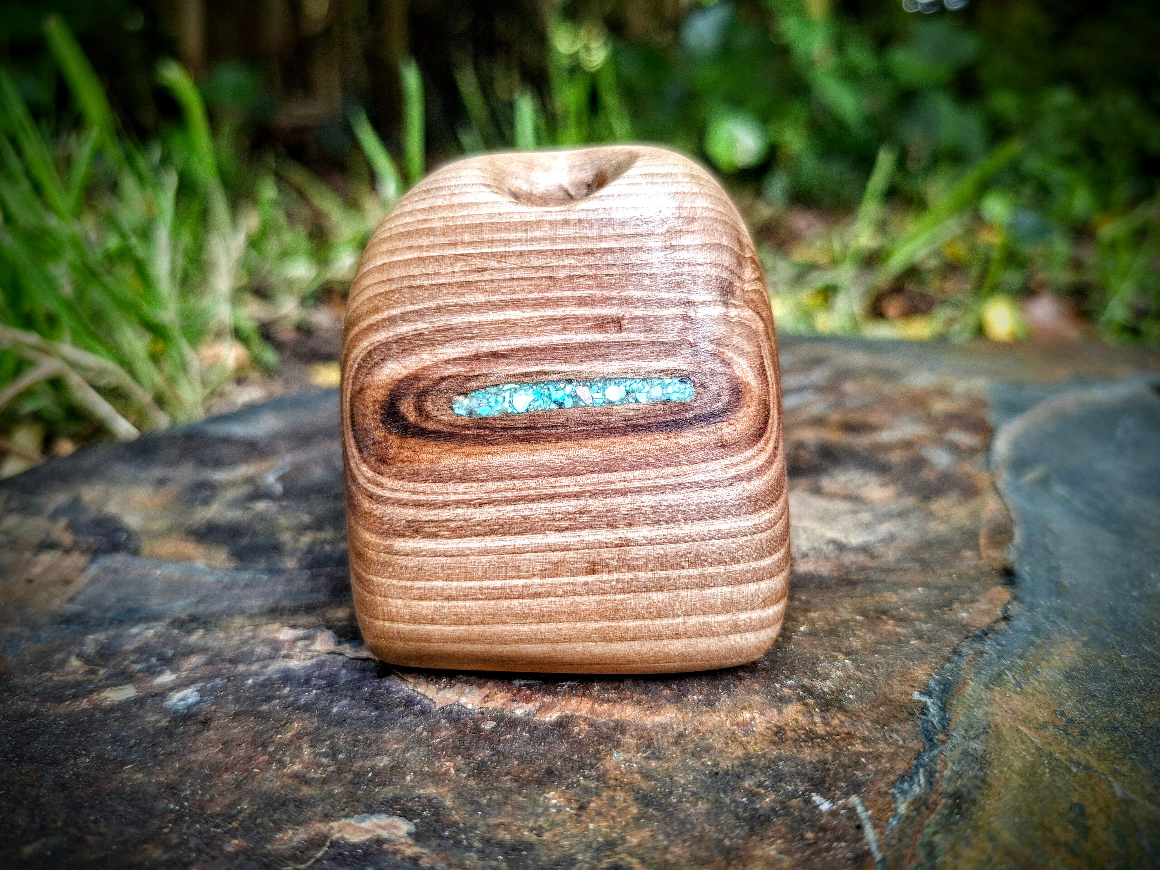 Whakaaro wooden holder with turquoise inlays
