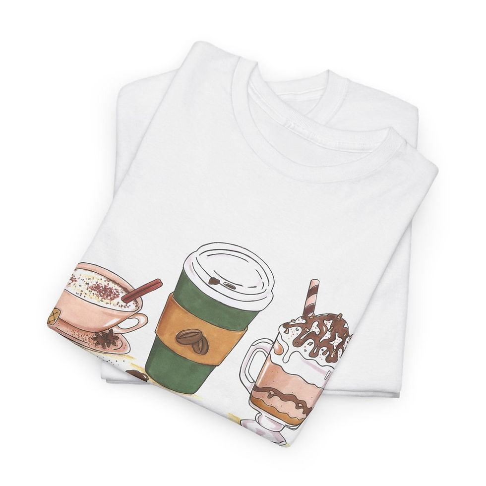 Thumbnail: “Chai, Coffee, Frappuccino” Illustration Unisex Graphic Caffeine Drinks T-Shirt
