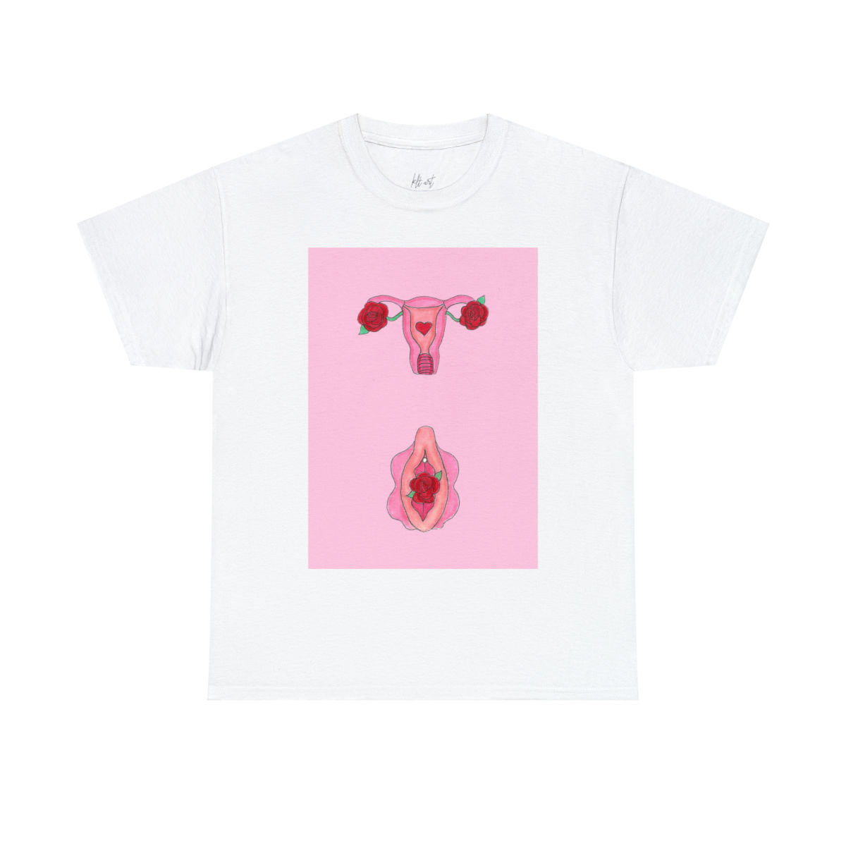 White and pink women’s reproductive system t-shirt