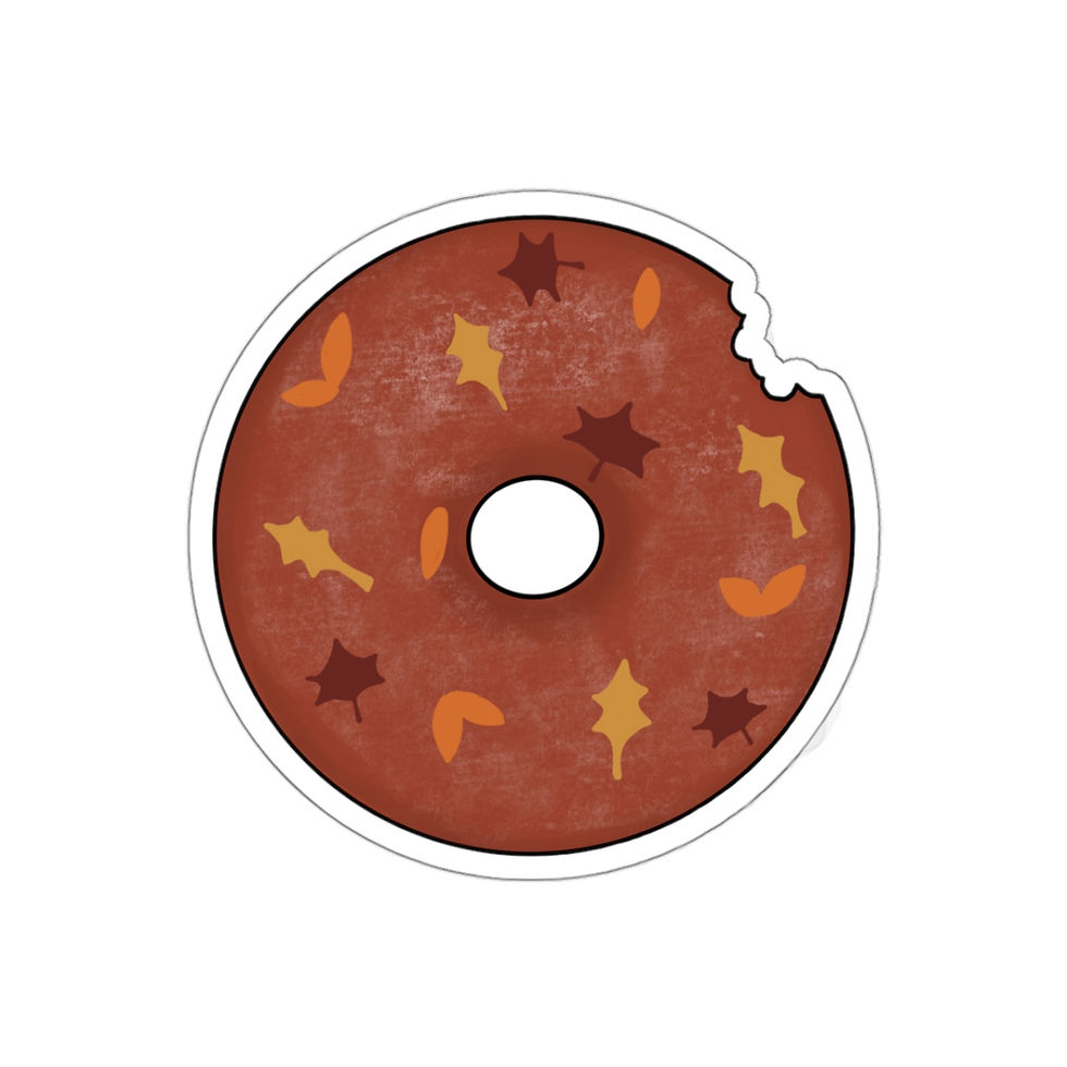 Thumbnail: kiss cut non waterproof brown donut sticker with bite marks and autumn leaf designs