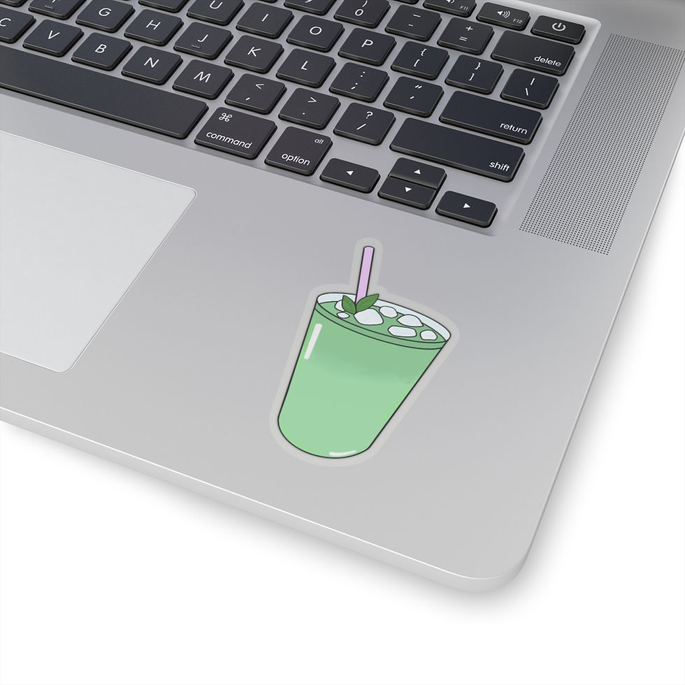 Thumbnail: Kiss-cut sticker of green matcha cup with ice at the top, a leaf, and a lavender straw