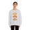 Thumbnail: Woman wearing light grey long sleeve unisex sweatshirt with 3 croissant illustrations