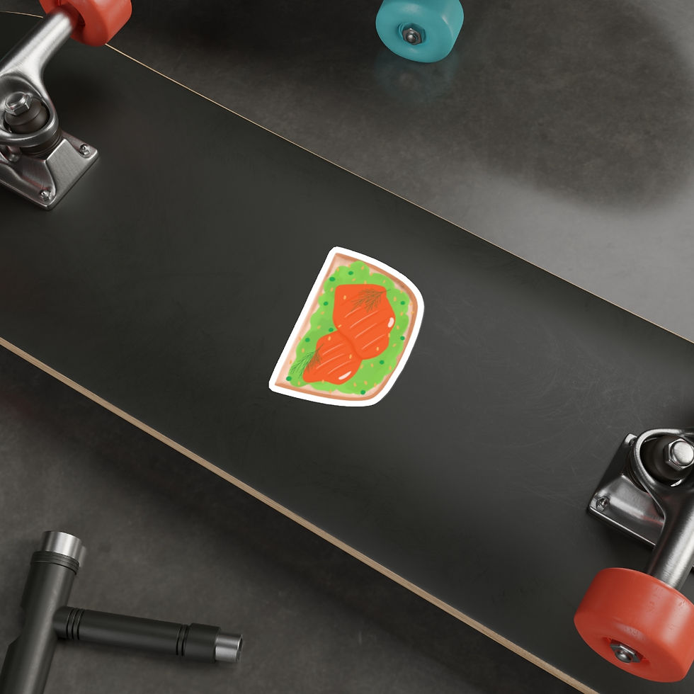 Thumbnail: Green and orange avocado salmon toast die-cut aesthetic foodie breakfast sticker on skateboard
