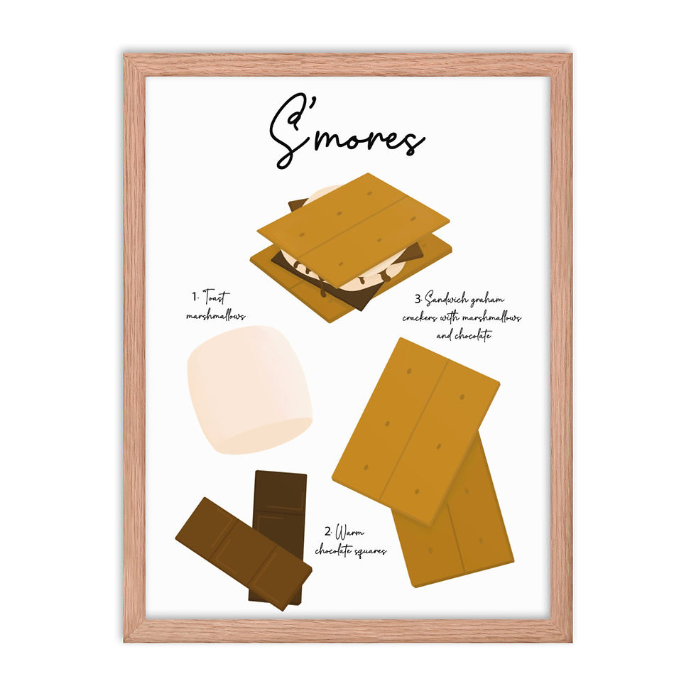 Thumbnail: Red oak wood framed print of a s'mores dessert recipe illustration