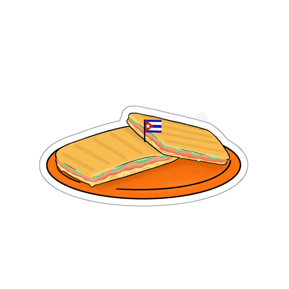 Thumbnail: Cuban sandwich on an orange plate with a flag of Cuba kiss-cut, non waterproof sticker with white border