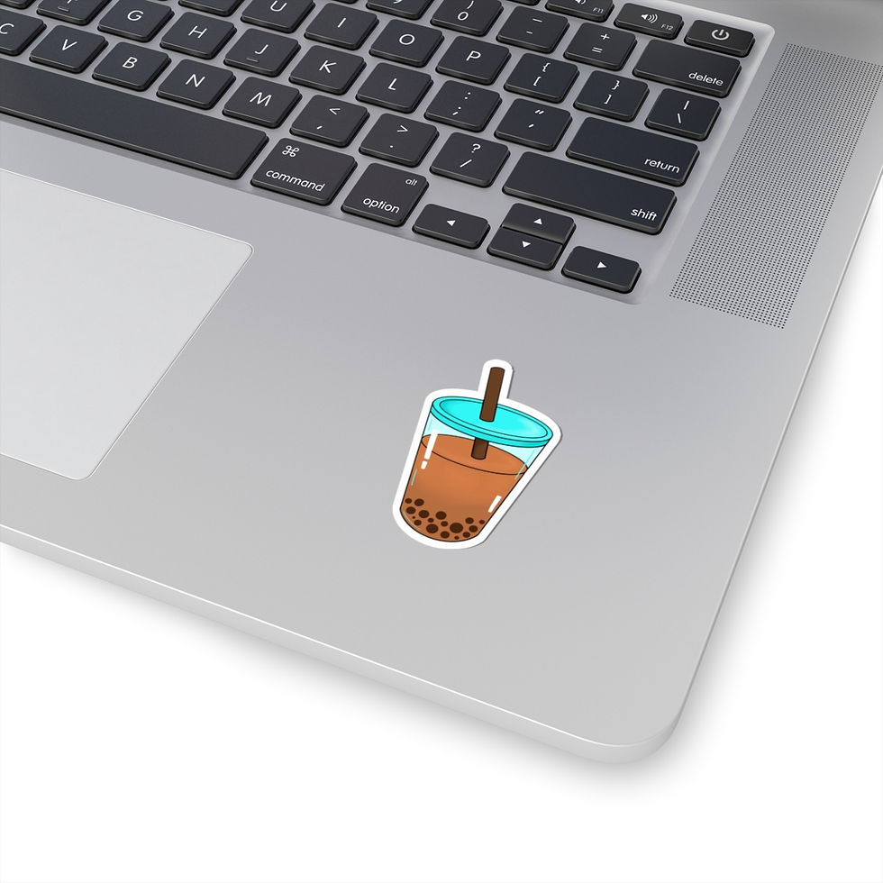 Thumbnail: Kiss-cut sticker of a boba tea beverage with straw and tapioca balls at the bottom placed on laptop