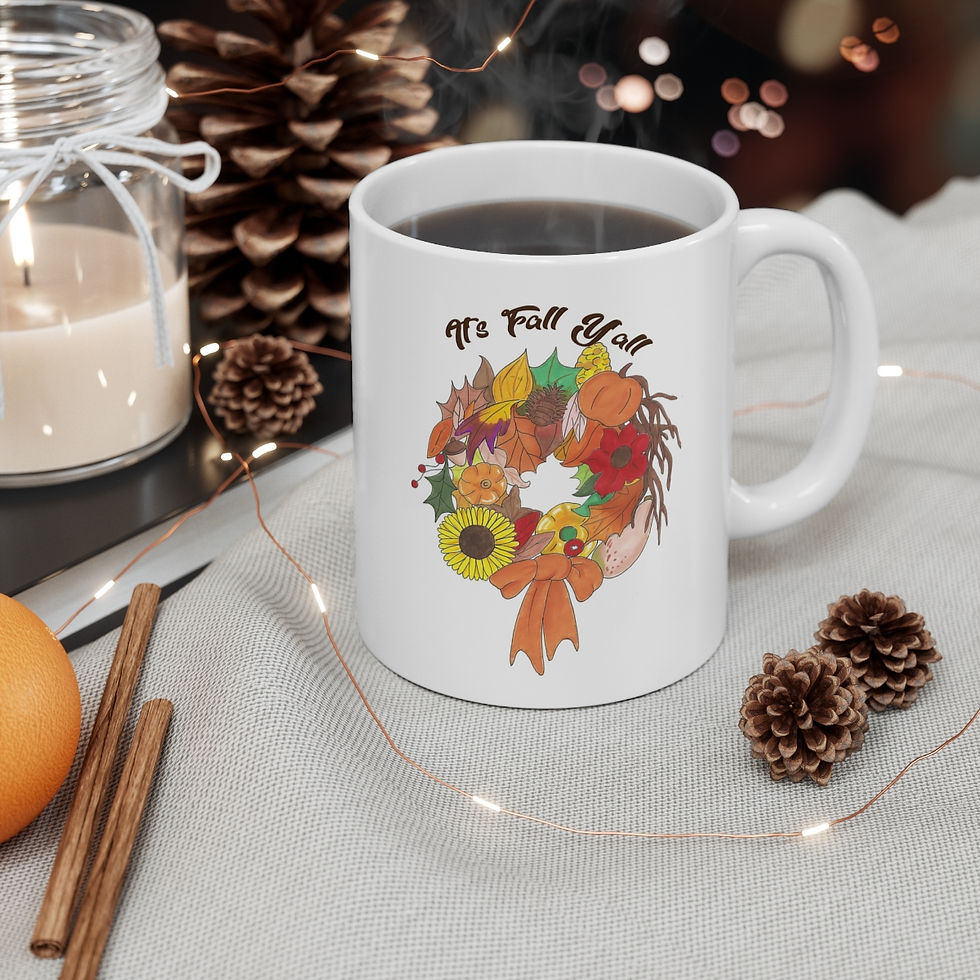 Thumbnail: “It’s Fall Y’all” Illustration Ceramic Autumn Wreath Harvest Pumpkin Mug 11oz