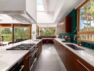 Kitchen Renovation Vancouver Squamish Whistler North Vancouver West Vancouver Kitchen with Green Tile and Forest View