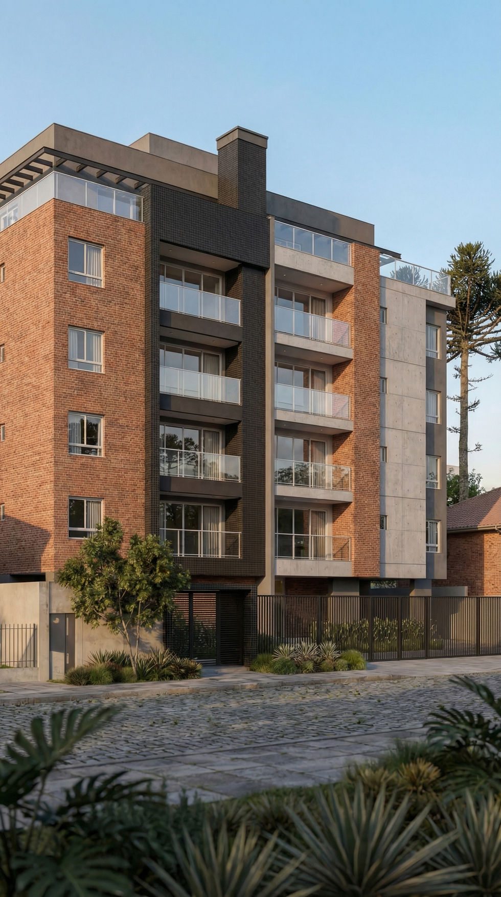 Perspectiva 3D de edifício residencial integrado ao bairro Cinquentenário em Caxias do Sul.