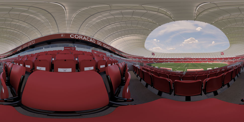 Visualização 360 graus das arquibancadas e do campo do Estádio Beira-Rio em realidade virtual.