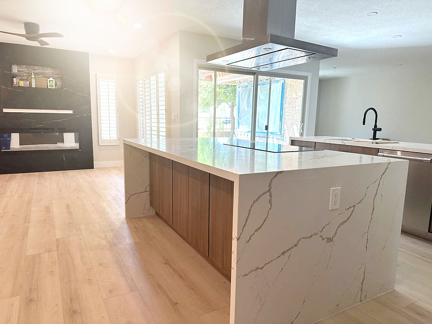 Kitchen Remodel with Quartz Island Waterfall Edges