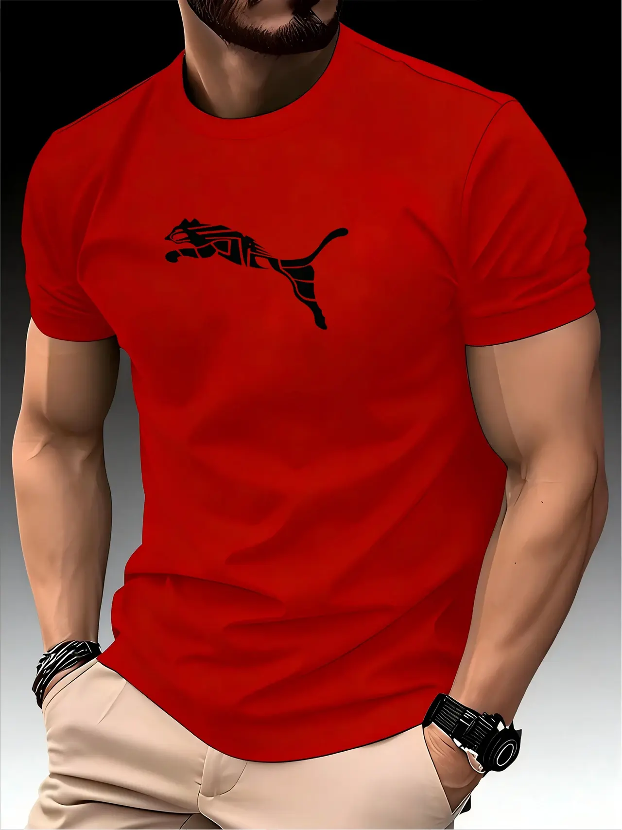 New Summer Luxury Men's Fashion Fox Leopard Print T-shirt Crewneck Casual Trend