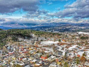 Stowe Vermont aerial view in Winter