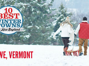 Couple in the snow, in best winter town in New england