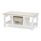 White Coffee Table with one basket in the middle. Furniture stores near me. Local furniture store. Maui 