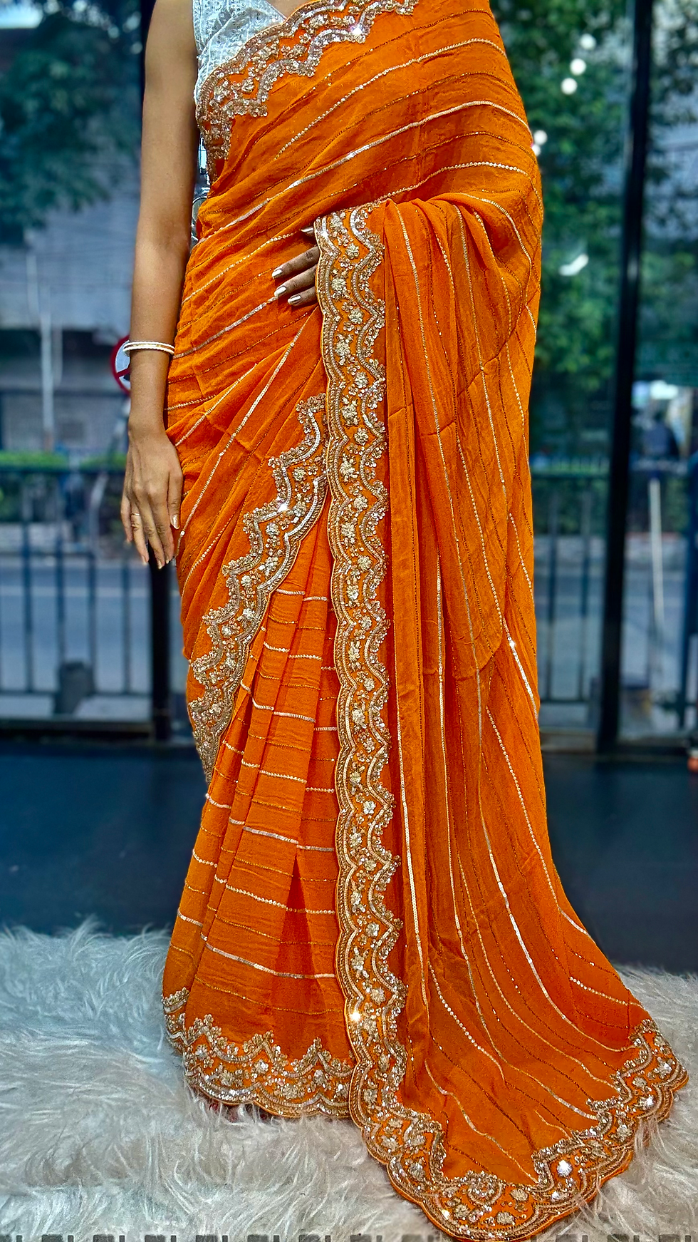 Pure Georgette Handwokr saree