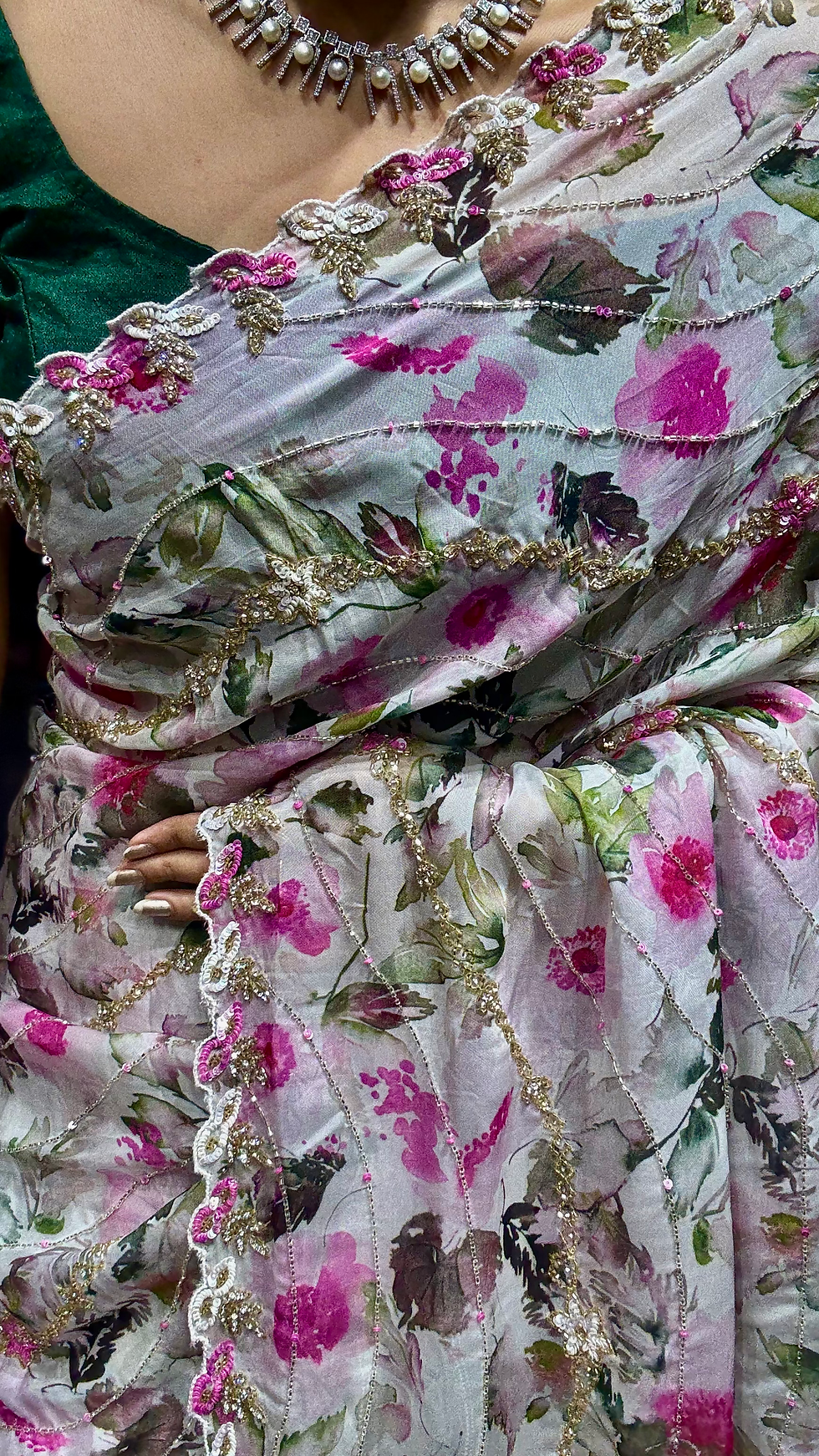 Thumbnail: Digital Printed Organza Saree with Handwork