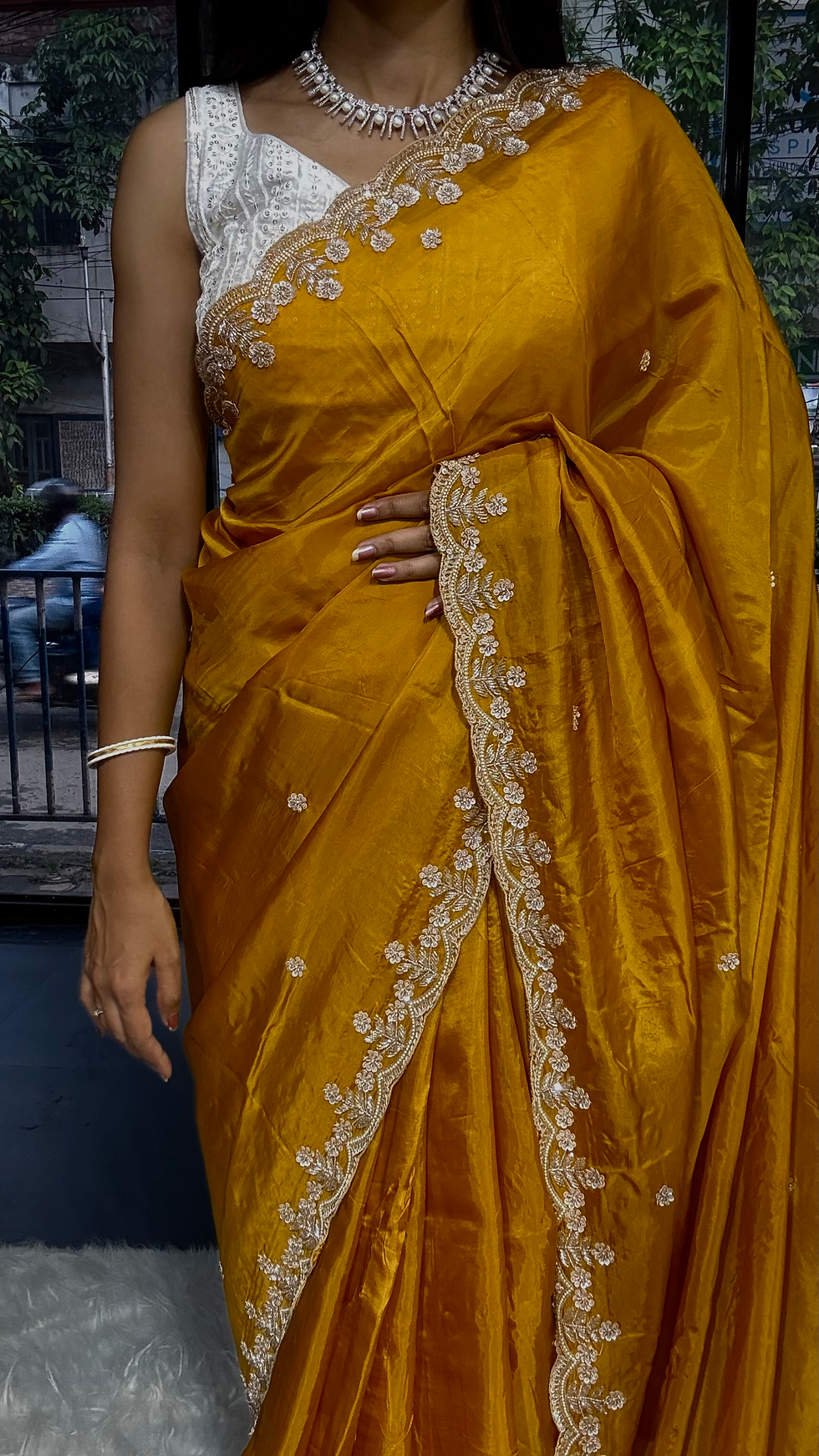 Thumbnail: Crape Organza Handwork Saree