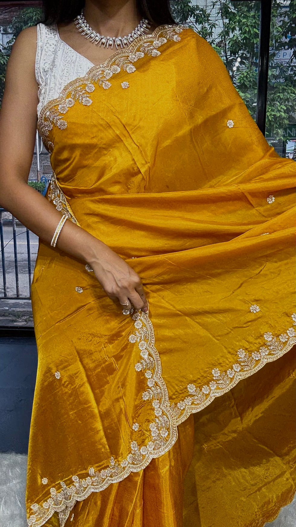 Thumbnail: Crape Organza Handwork Saree