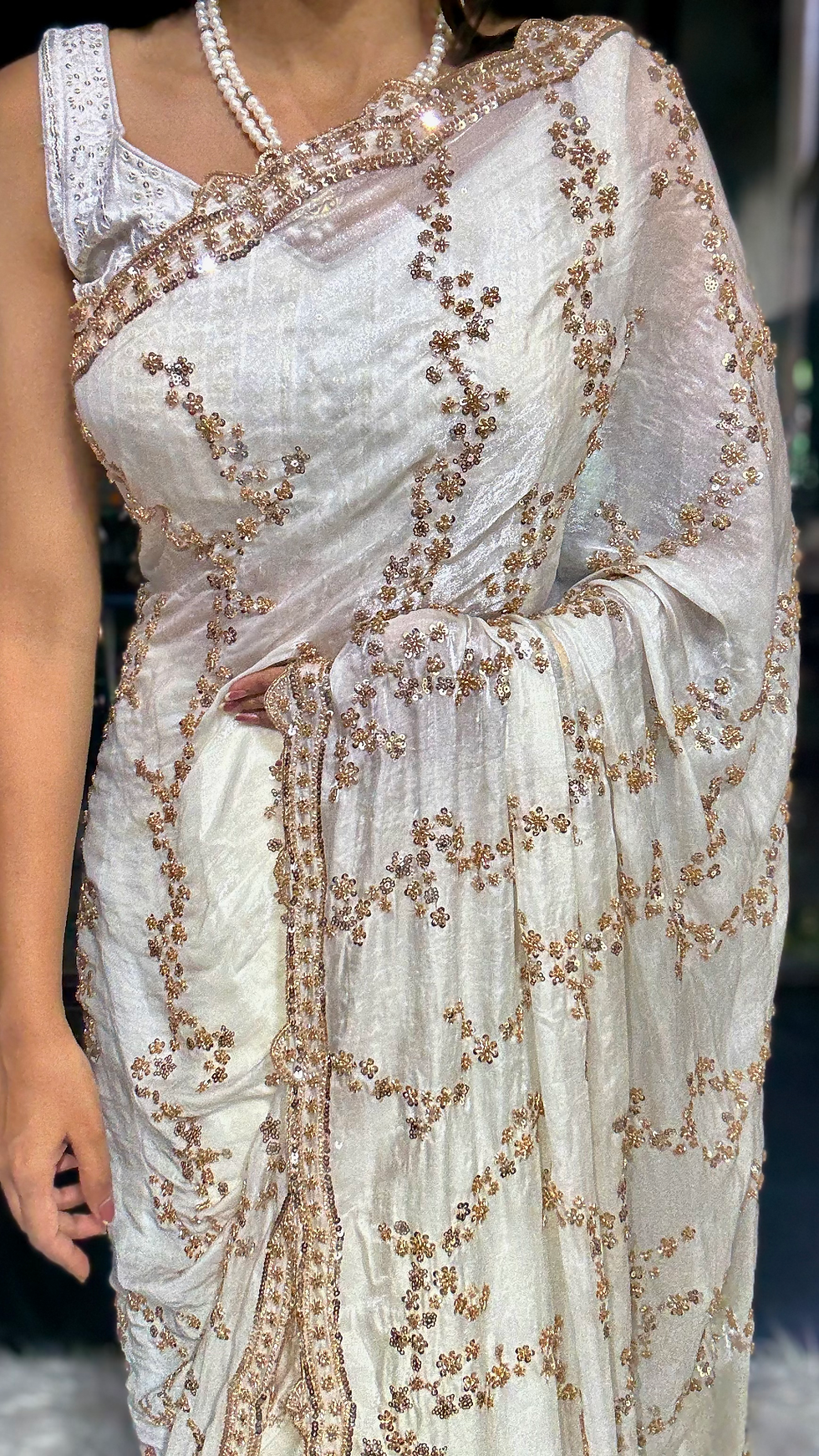 Thumbnail: White Tissue Silk Saree