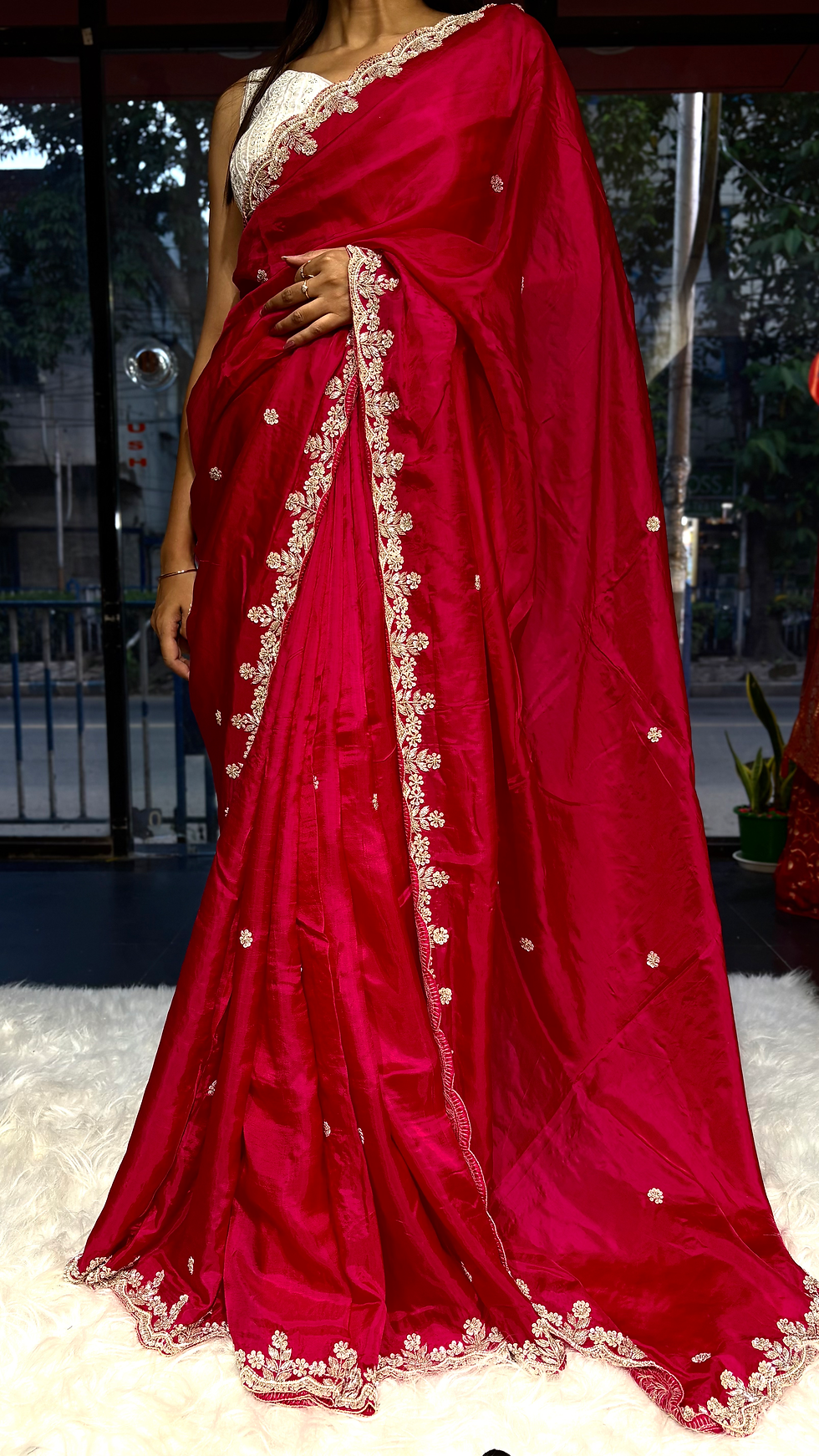 Thumbnail: Crape Organza Handwork Saree