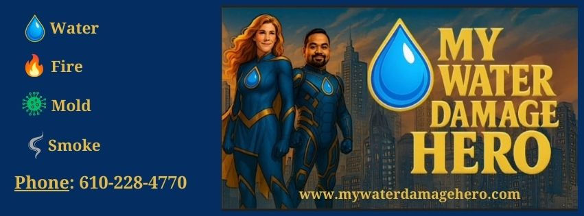Contact My Water Damage Hero for any of your water, fire, mold, or smoke damage needs. Phone:  610-228-4770 email: info@mywaterdamagehero.com  website: www.mywaterdamagehero.com