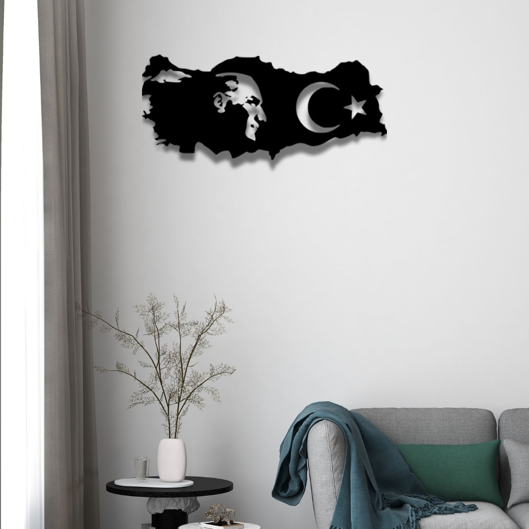 Atatürk Silüeti ve Türkiye Haritası Metal Duvar Dekor Tablo