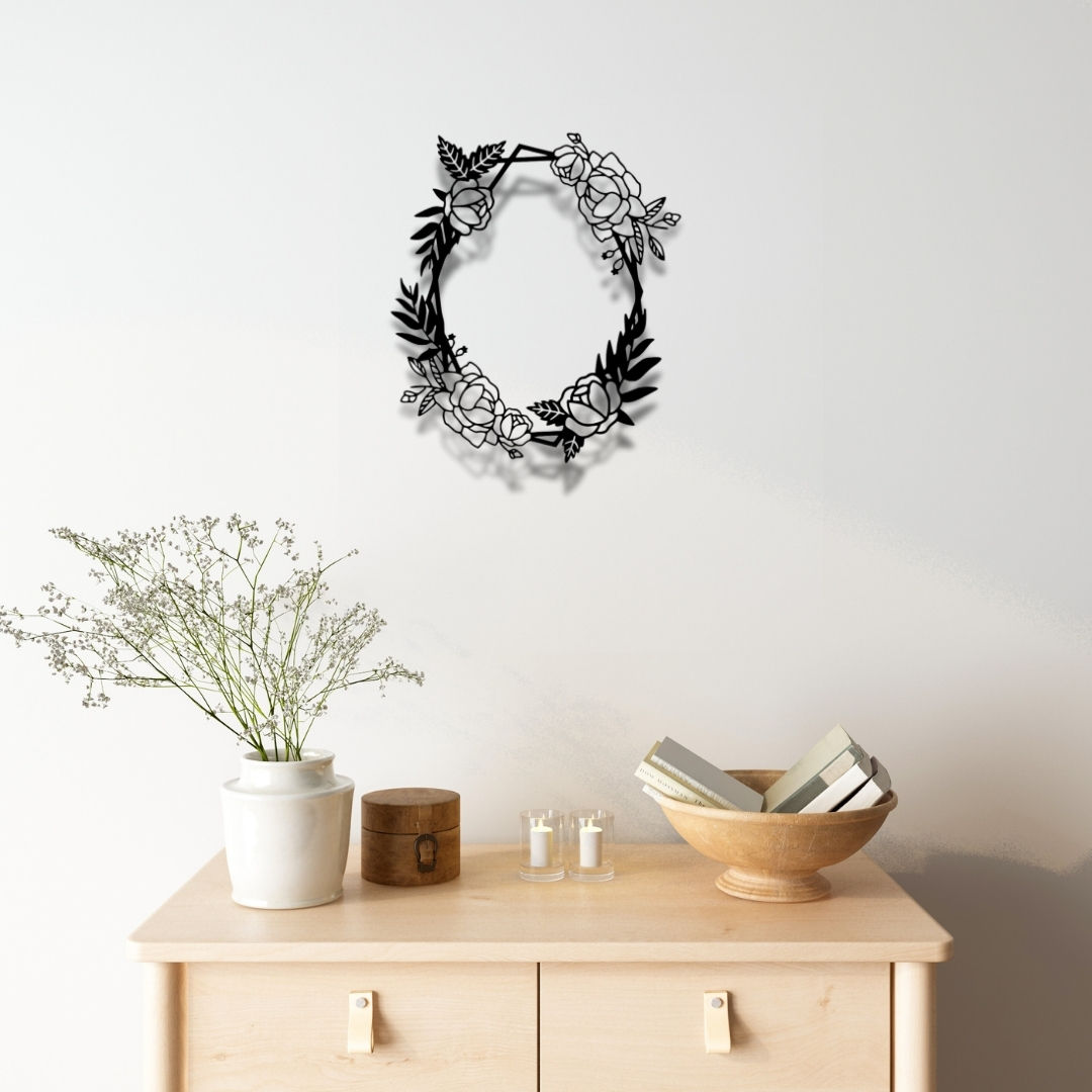 Oval Çiçek Halkası Metal Duvar Dekor Tablo