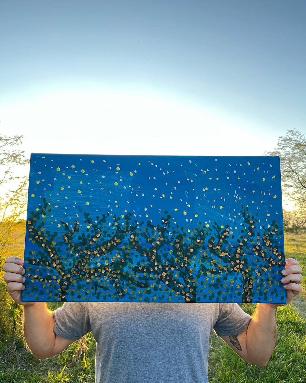 pintura acrilica de un atardecer con tecnica abstracta de bastianguirao