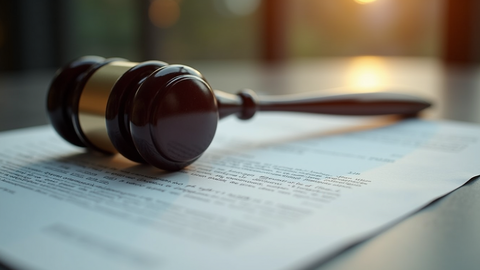 Close-up view of a gavel on a legal document