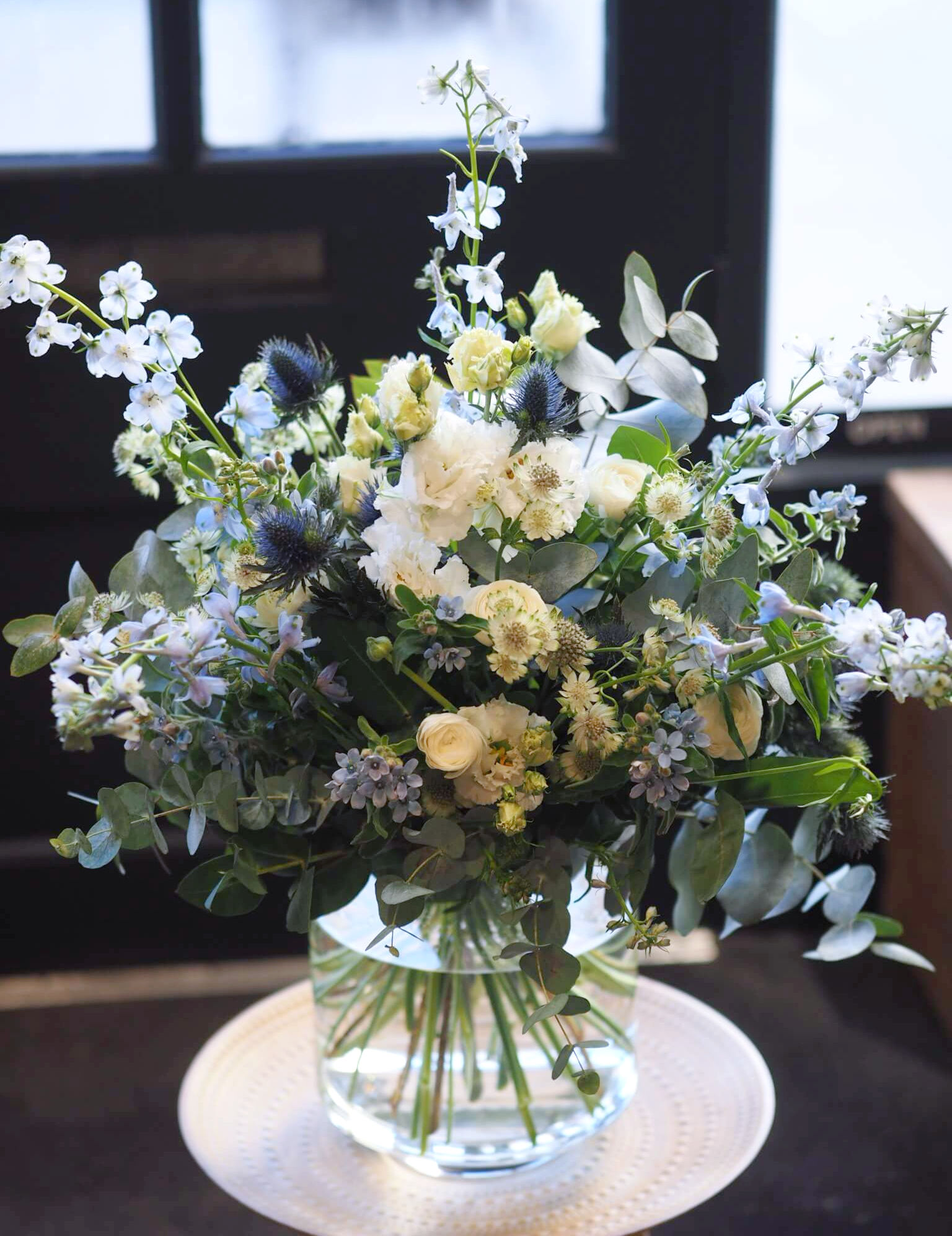 baby blue bouquet with delphinium and lisianthus London delivery