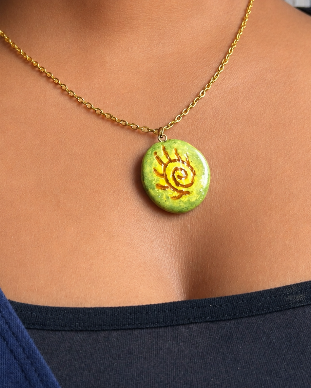 Sun Motif Clay Pendant Necklace