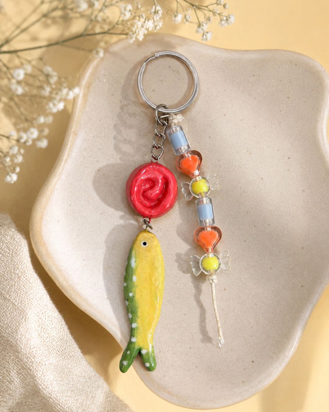 Keychain: Beaded Fish & Rose