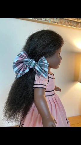 Thumbnail: 18 inch doll hair tie, Replica Cape Island hair tie, pink plaid hair bow, Cape I