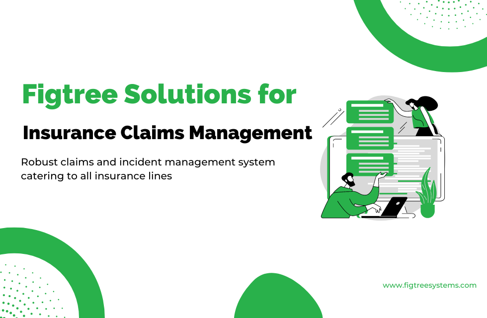 Advert for Figtree Insurance Claims Management solution with graphic showing people juggling lists