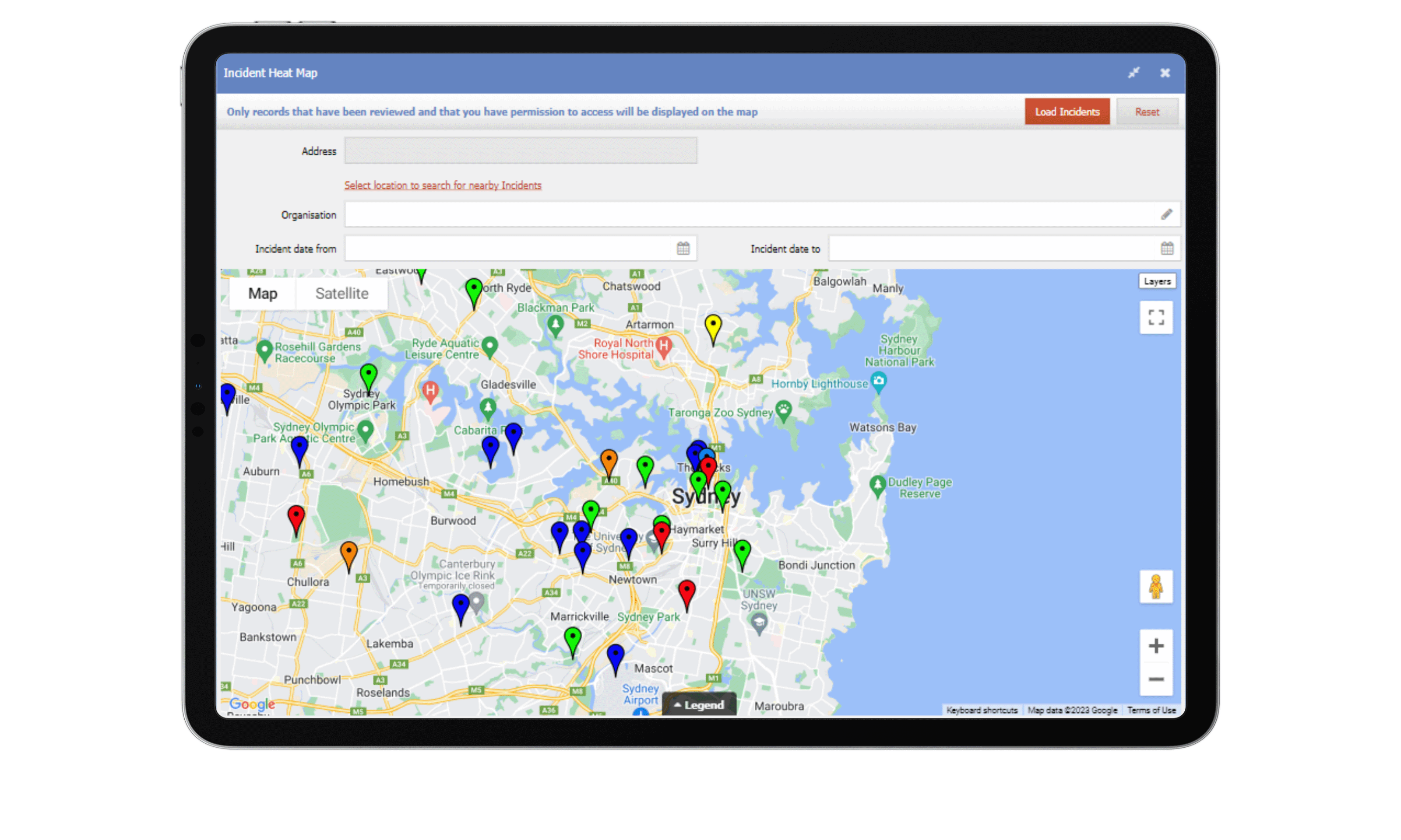 Figtree Systems Geolocation screen on ipad