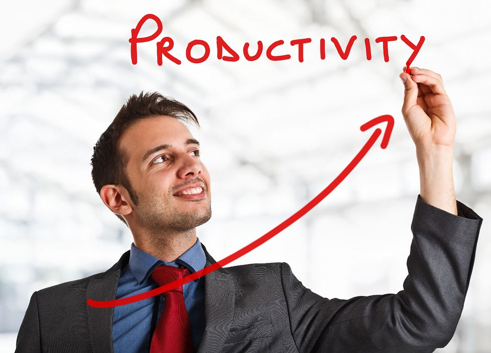 Man hand writing 'productivity' on glass board