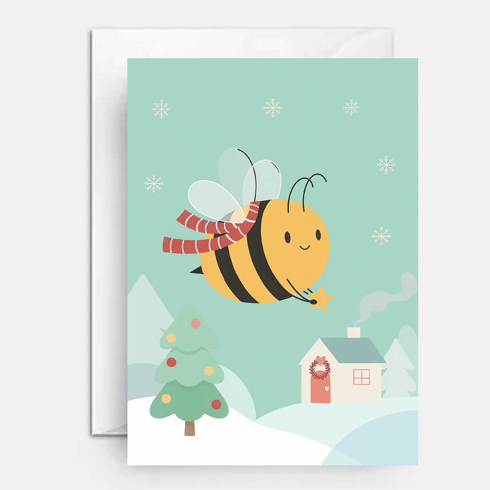 Bee on cover of xmas card for kids.
