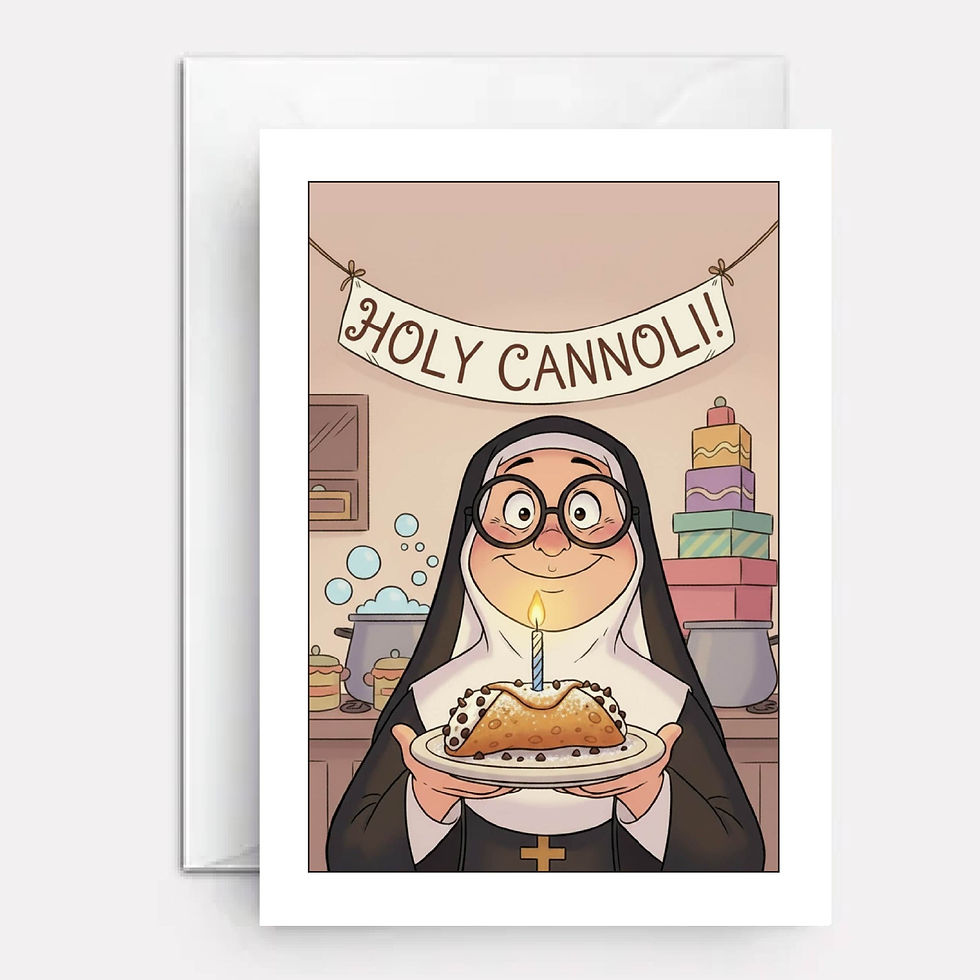 Nun holding a birthday cannoli.