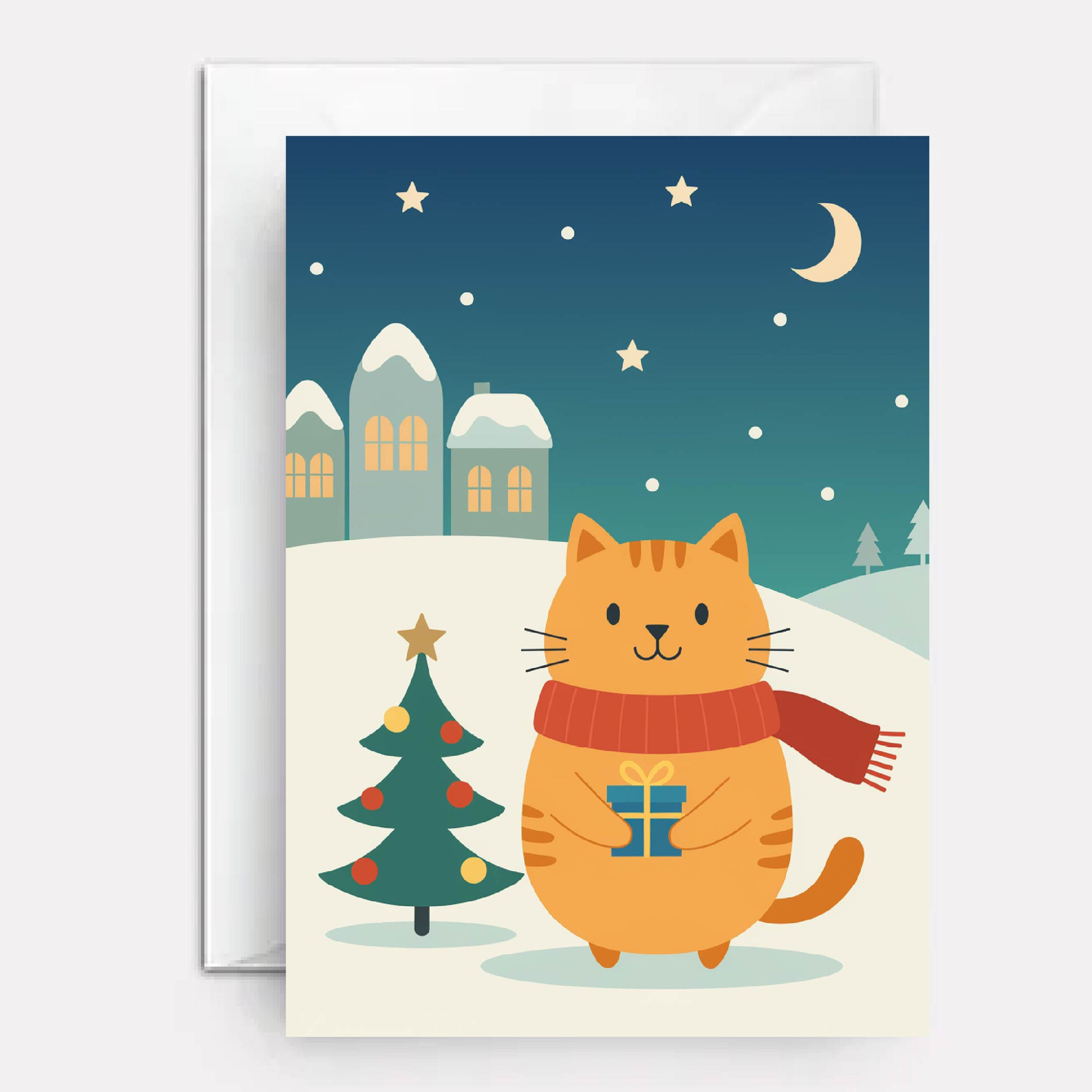 Cat on cover of xmas card.