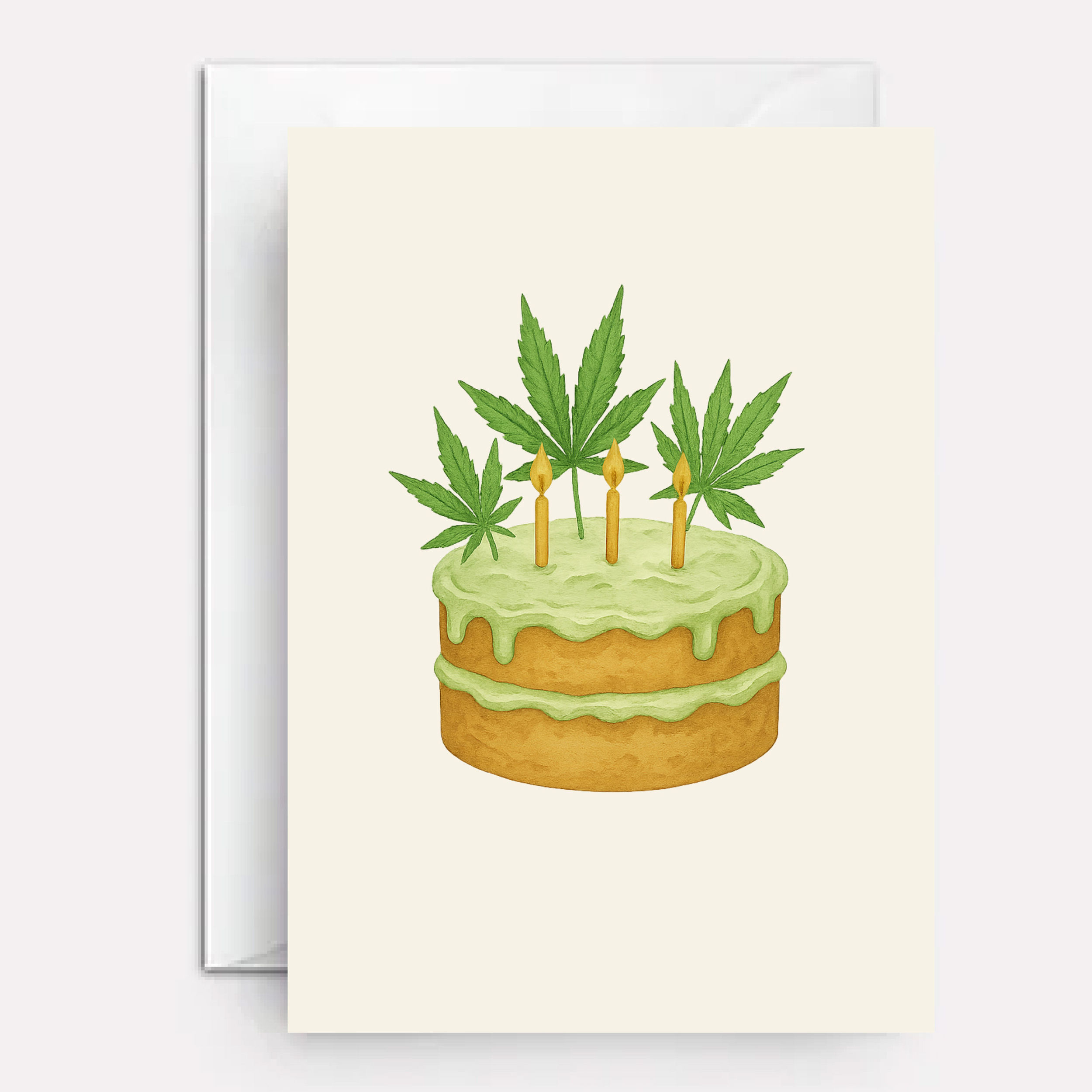 Marijuana cake on cover of card.