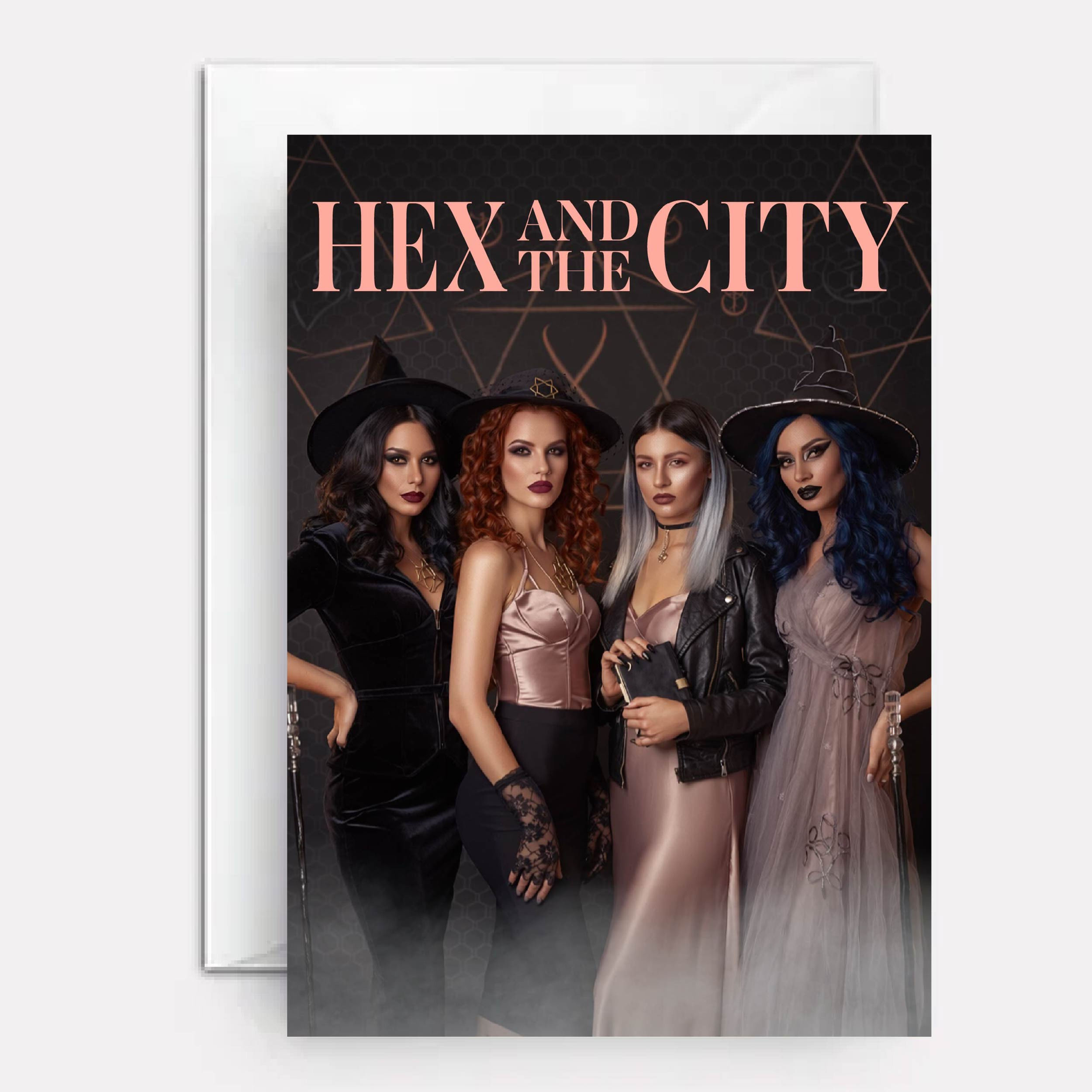 Witches on cover of New York City Halloween card.