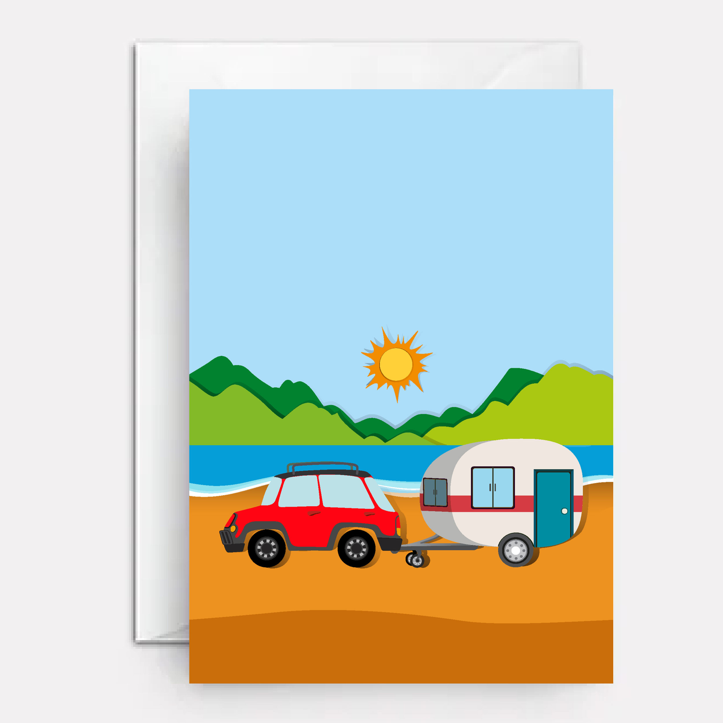 Proposal card with cute camping theme, camper on cover.