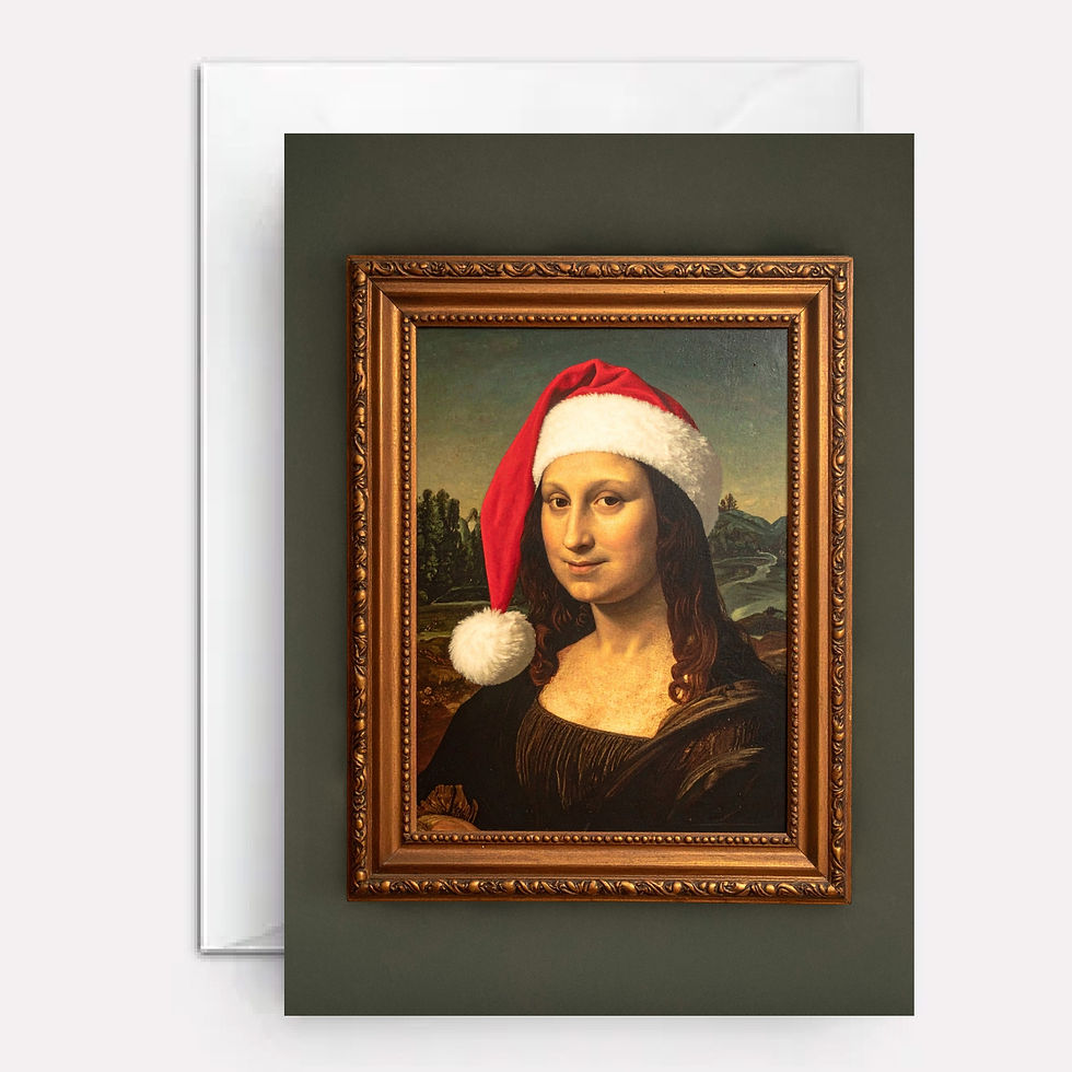 Mona Lisa wearing a Santa hat.