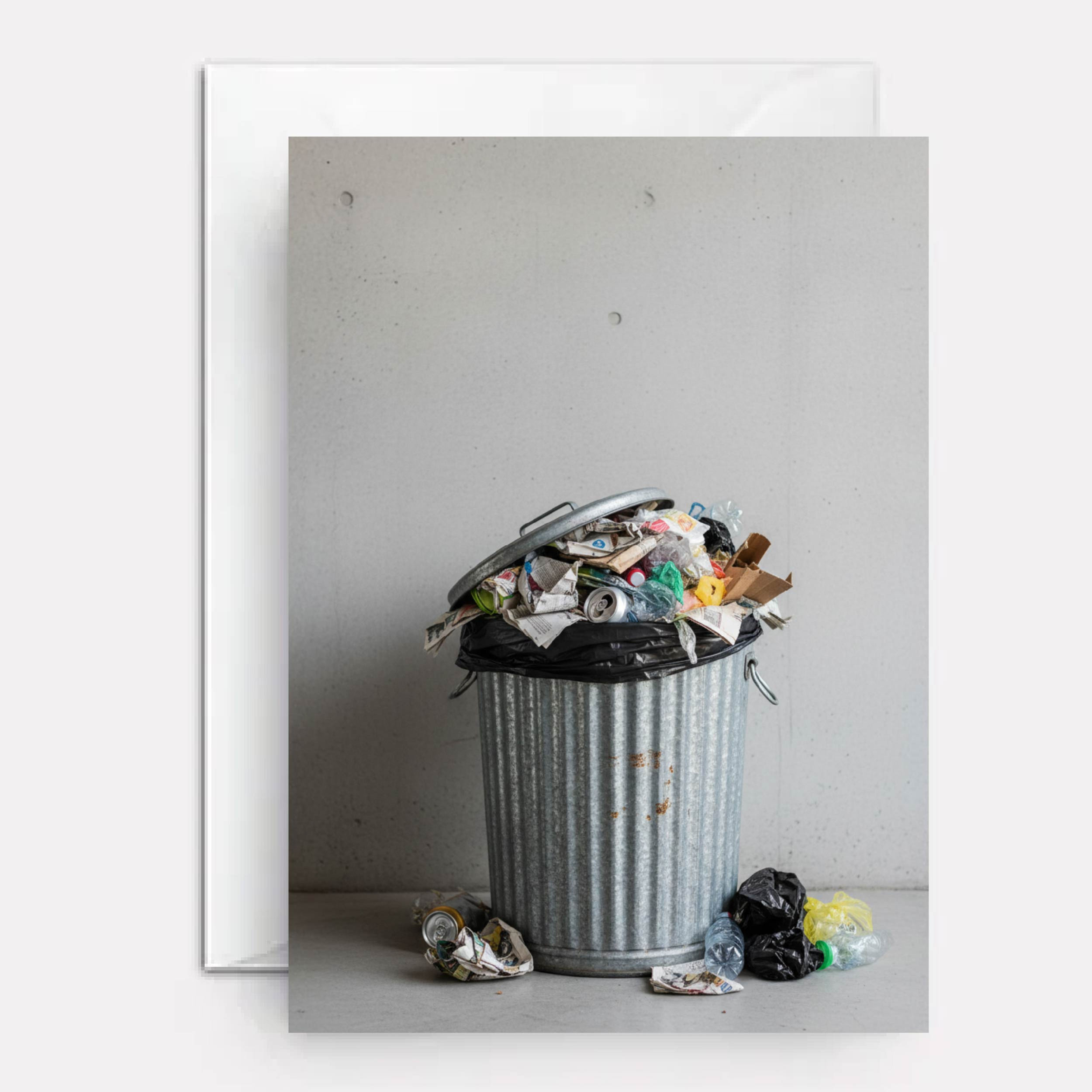 Trashcan overflowing with trash.